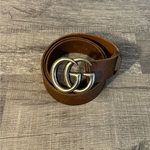 Gucci GG Marmont Brown Leather Belt with Double G Buckle